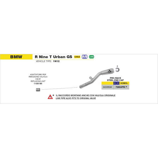 Silencieux d'échappement ARROW Pro-Race en nichrome - homologué CE - BMW R NINE T URBAN GS 2017-2020