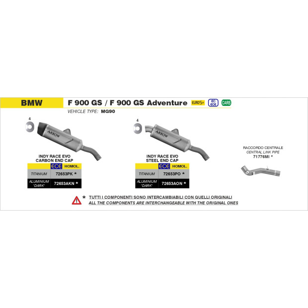 Silencieux d'échappement ARROW Indy Race EVO en titane avec embout inox - homologué CE - BMW