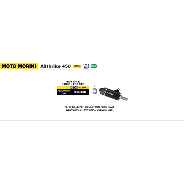 Silencieux ARROW Indy Race en aluminium noir avec embout carbone - homologué CE - MOTO MORINI ALLTHRIKE 450 2025-2026