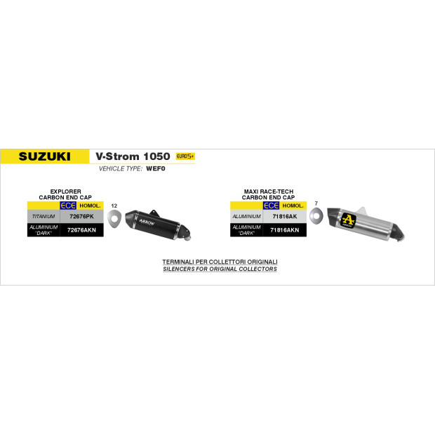 Silencieux d'échappement ARROW Explorer en aluminium noir avec embout carbone - homologué CE - SUZUKI V-STROM 1050 2025-2026