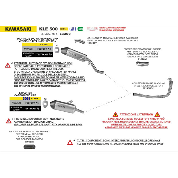 Silencieux d'échappement ARROW Explorer en titane avec embout carbone - homologué CE - KAWASAKI KLE 500 2026