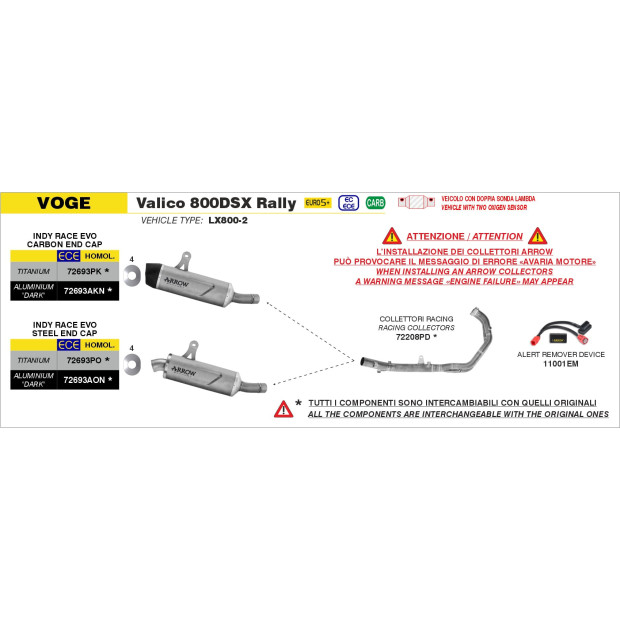 Silencieux d'échappement ARROW Indy Race EVO en titane avec embout inox - homologué CE - VOGE VALICO 800DSX RALLY 2025-2026
