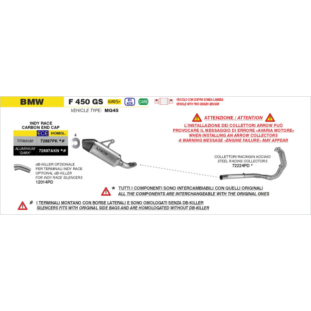 Silencieux d'échappement ARROW Indy Race EVO en aluminium noir avec embout carbone - homologué CE - BMW F 450 GS 2026