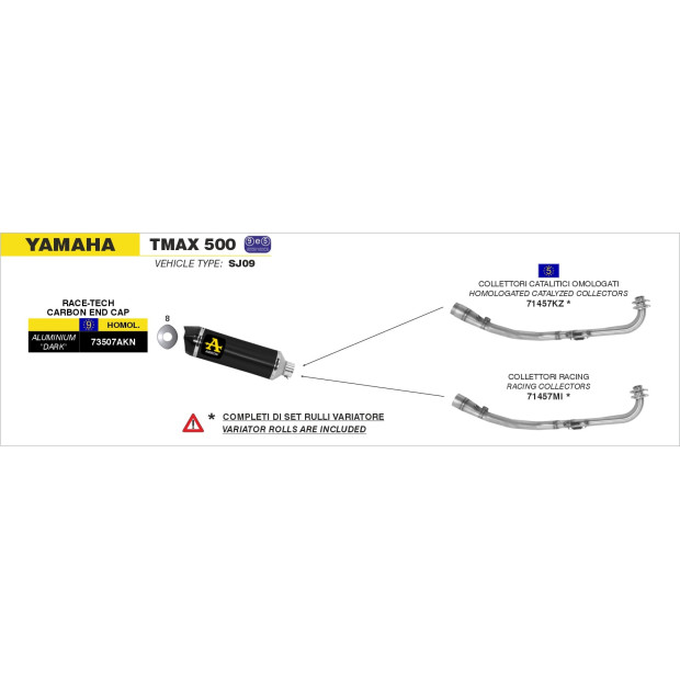 Silencieux ARROW Race-Tech en aluminium noir avec embout carbone - homologué CE - YAMAHA TMAX 500 2008-2011 - TMAX 530 2012-2016