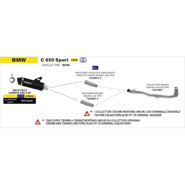 Silencieux d'échappement ARROW Race-Tech en aluminium noir avec embout carbone - homologué CE - BMW C 650 SPORT 2016-2020