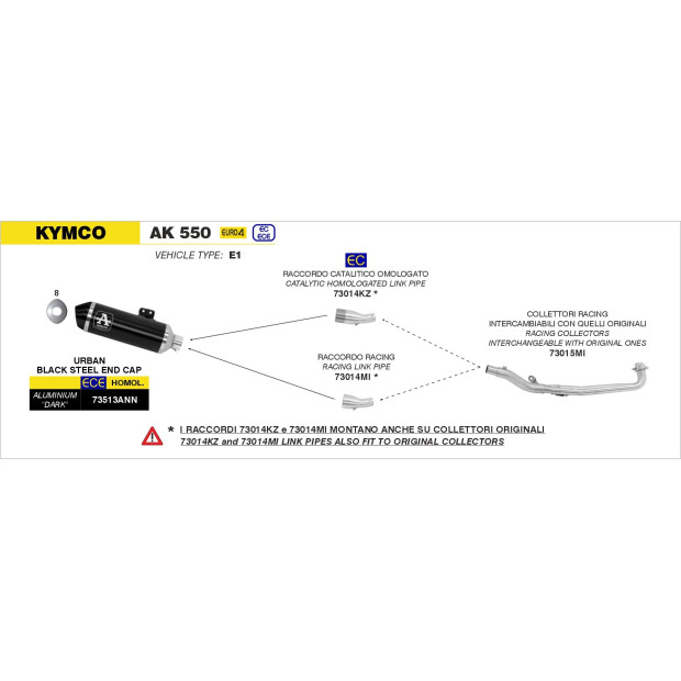 Silencieux d'échappement ARROW Urban en aluminium noir avec embout inox noir - homologué CE - KYMCO AK 550 2017-2020