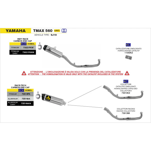 Silencieux ARROW Race-Tech en titane avec embout carbone - homologué CE - YAMAHA TMAX 530 2017-2019 - TMAX 560 2020-2024