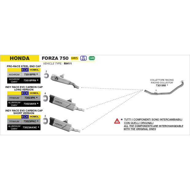 Silencieux d'échappement ARROW Pro-Race en nichrome - homologué CE - HONDA FORZA 750 2021-2024