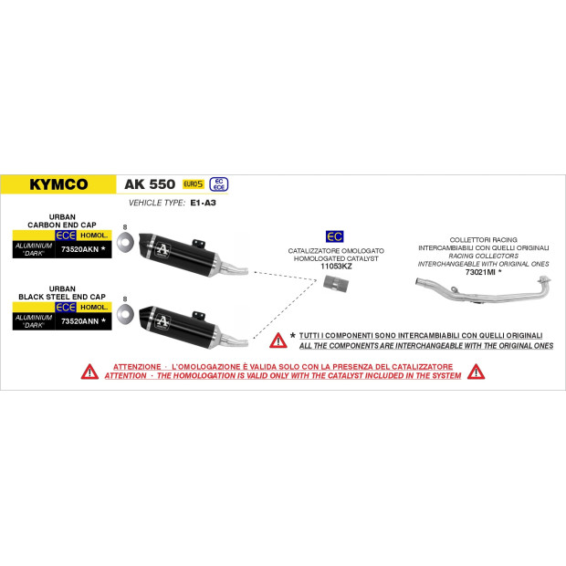 Silencieux d'échappement ARROW Urban en aluminium noir avec embout carbone - homologué CE - KYMCO AK 550 2021-2026