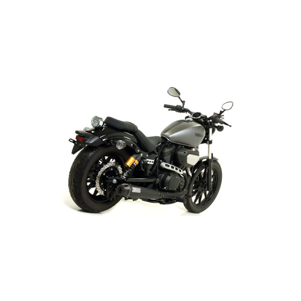 Silencieux d'échappement ARROW Rebel en inox noir avec embout carbone - homologué CE - YAMAHA XV BOLT 950 R 2014-2016