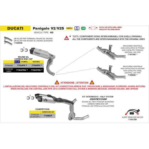 Paire de silencieux ARROW Round-Sil en titane avec embout carbone - homologuée CE - DUCATI
