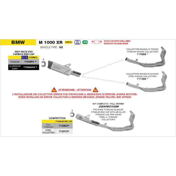 Silencieux d'échappement ARROW Indy Race EVO en titane avec embout carbone - homologué CE - BMW M 1000 XR 2025-2026