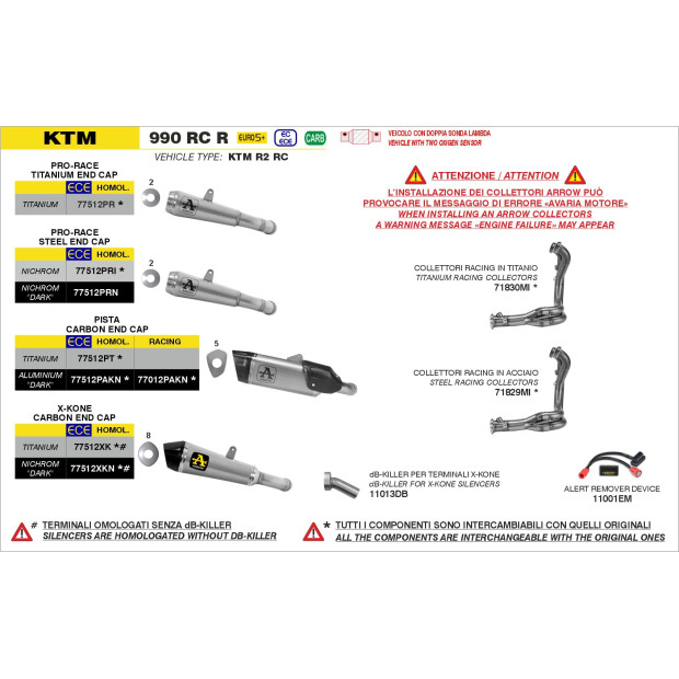 Silencieux d'échappement ARROW Pro-Race en nichrome - homologué CE - KTM 990 RC R - DUKE 990 2026