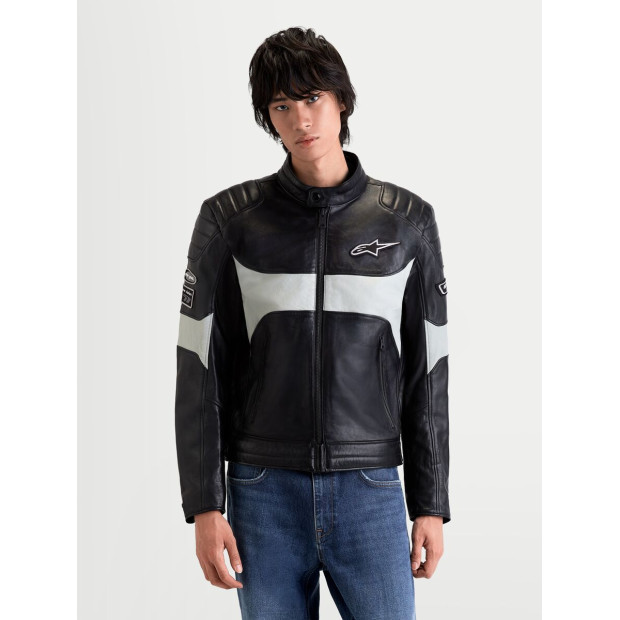 Blouson moto cuir Alpinestars Revern - Noir Gris métal