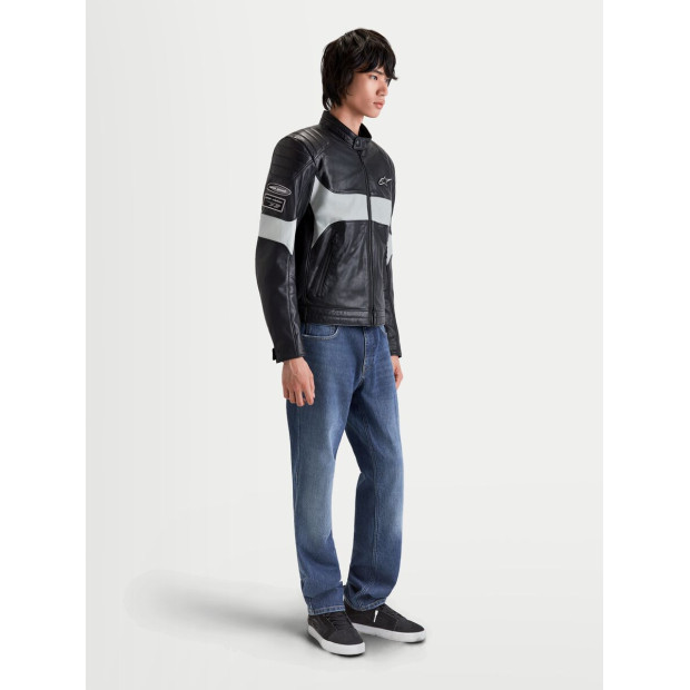 Blouson moto cuir Alpinestars Revern - Noir Gris métal