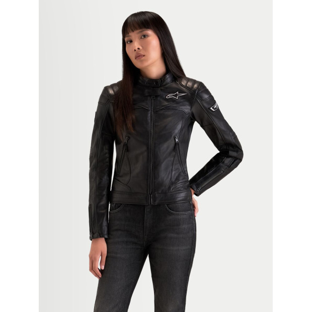 Blouson moto cuir femme Alpinestars Revea - Noir