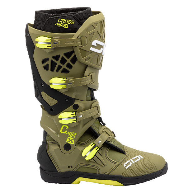 Bottes cross Sidi Crossair X Kaki Jaune Fluo