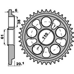 Couronne alu PBR 41 dents ultra-light pas 520 type 4420MV 750 Brutale