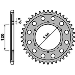 Couronne acier PBR 55 dents pas 428 type 4324 Yamaha FZR400RR