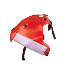 Tapis de réservoir Bagster rouge/bandes blanches et acier (1227A) Suzuki DR800 S