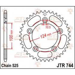 Couronne acier JT 38 dents pas 525 type 744 Ducati 749/999 2