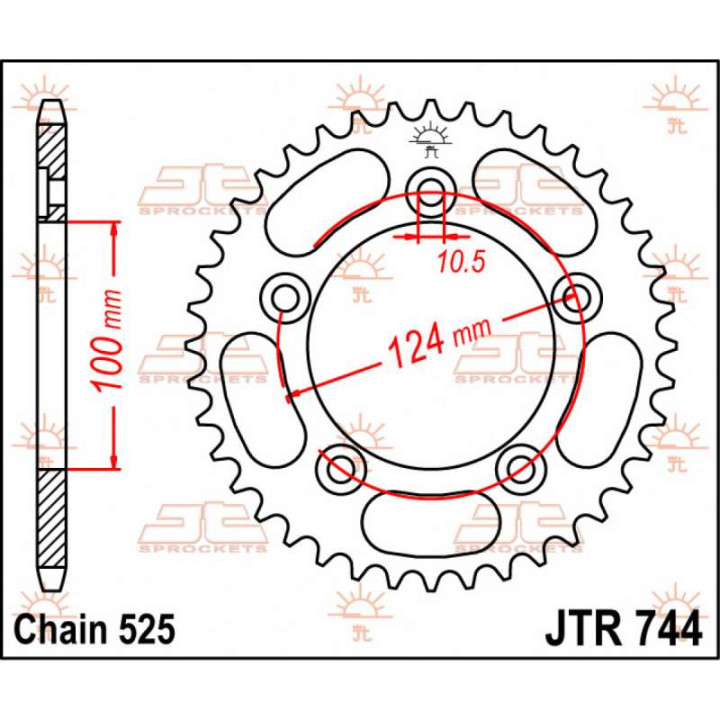 Steel sprocket JT 38 teeth pitch 525 type 744 Ducati 749/999