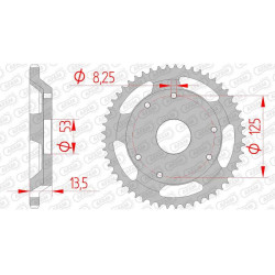 Couronne acier AFAM 53 dents pas 420 type 47100 Derbi 50 R Senda Racer