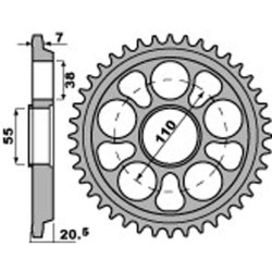 Couronne alu PBR 39 dents ultra-light pas 525 type 4320 Ducati Monster 796