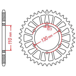 Couronne alu JT 42 dents ultra-light pas 520 type 486 Honda TRX200