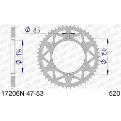 Couronne alu AFAM 45 dents pas 520 type 17206N Kawasaki KX 125