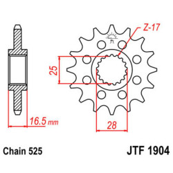 Pignon JT 17 dents pas 525 type 1904 KTM 950/990 Adventure
