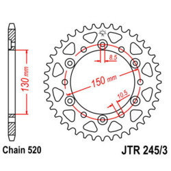 Couronne acier JT 45 dents pas 520 type 245/3