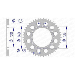 Couronne alu AFAM 42 dents pas 520 type 17404