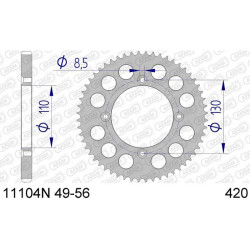 Couronne alu AFAM 50 dents pas 420 type 11104N Honda CR 80 R
