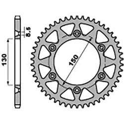 Couronne alu PBR 48 dents ultra-light pas 520 type 270 Yamaha YZ125/YZ450F