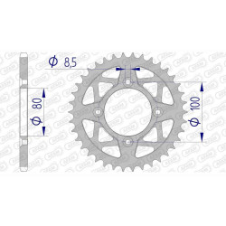 Couronne alu AFAM 38 dents pas 520 type 93319 SCORPA SY 250