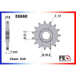 Pignon FE 14 dents pas 525 type E6660 Yamaha YZF-R6