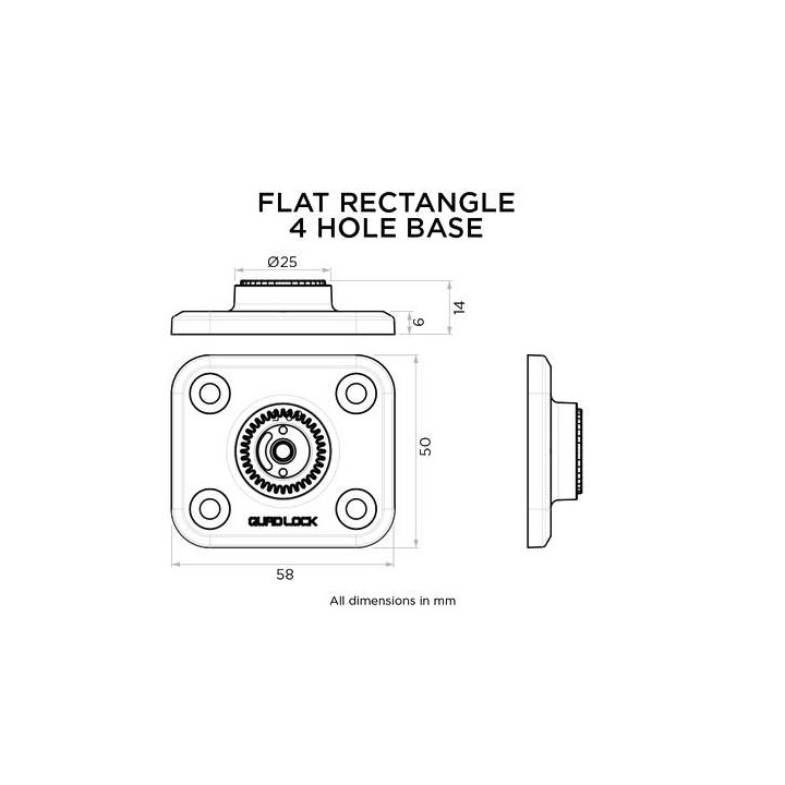 Base Quad Lock 360 Rectangle plat 4 trous