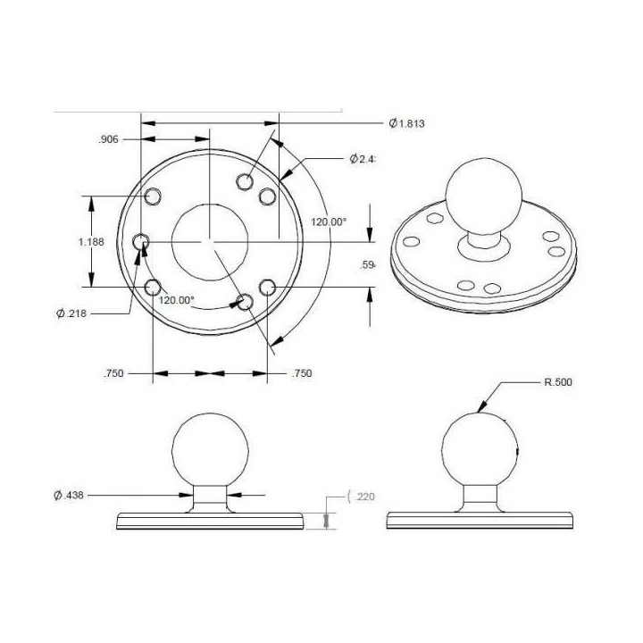 RAM MOUNT round 6,35cm ball base - RAM-B-202U