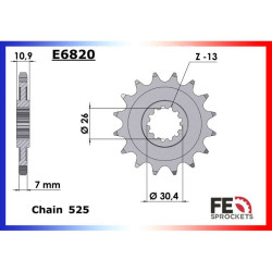 Pignon FE 13 dents pas 525 type E6820 MT-07 XSR700 TÉNÉRÉ 700