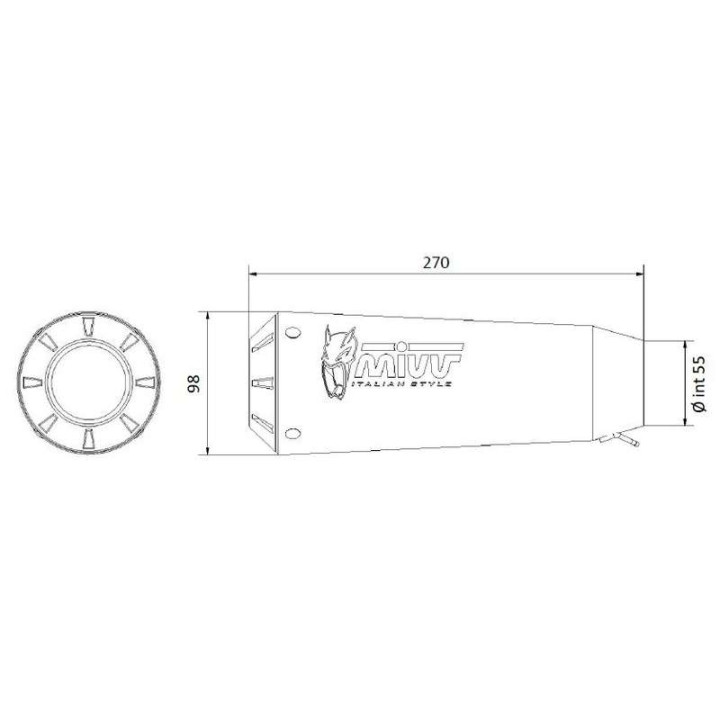 Mivv X-M1 stainless steel straight spare muffler (00.73.KU.001.SC4)