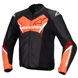 Blouson moto cuir Alpinestars FASTER V3 Noir/Rouge Fluo