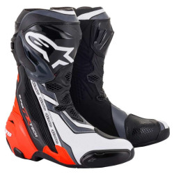 Alpinestars SUPERTECH R Motorcycle Boots Black/White/Fluorescent Red