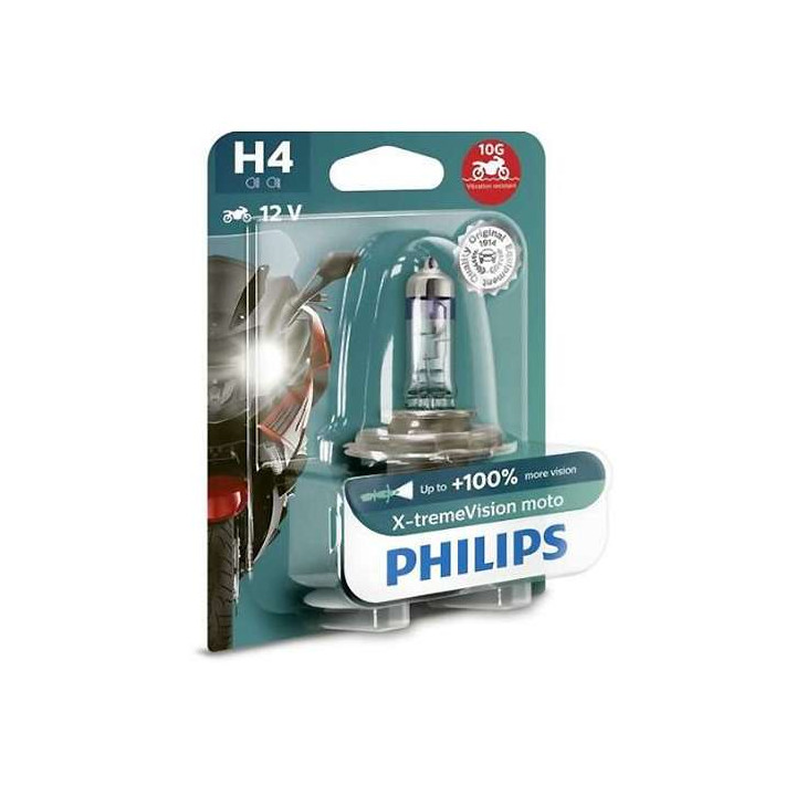 Ampoule phare Philips XtremeVision Moto +130% H4 12V 60/55W P43T-38