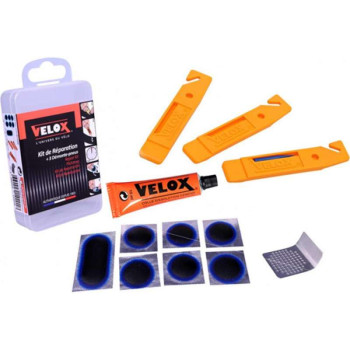 Kit réparation Velox VTT 7 pièces renforcées + colle 5ml + râpe + démonte pneu