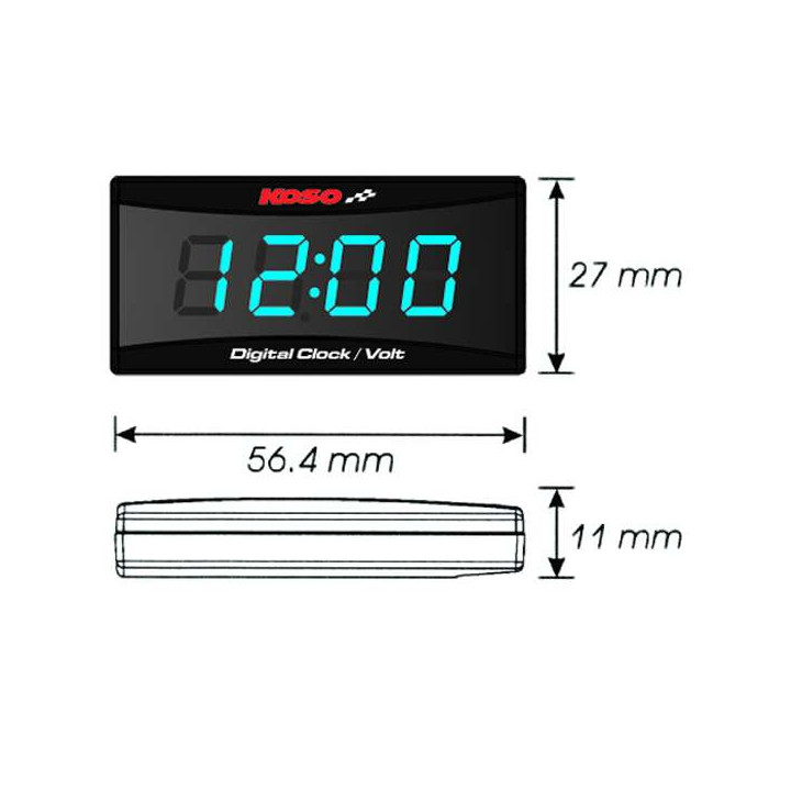  Voltmètre + horloge KOSO Super Slim (BA024B50)