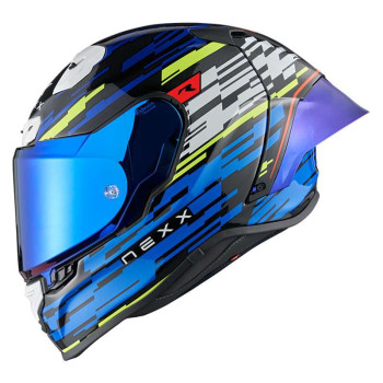 Casque moto Nexx X.R3R GLITCH RACER Bleu néon