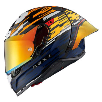 Casque moto Nexx X.R3R GLITCH RACER Orange / Bleu