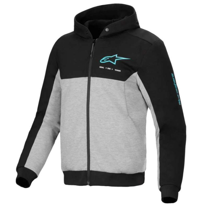 Motorcycle sweatshirt Alpinestars CHROME V2 SPORT HOODIE Black Gray Heather Turquoise