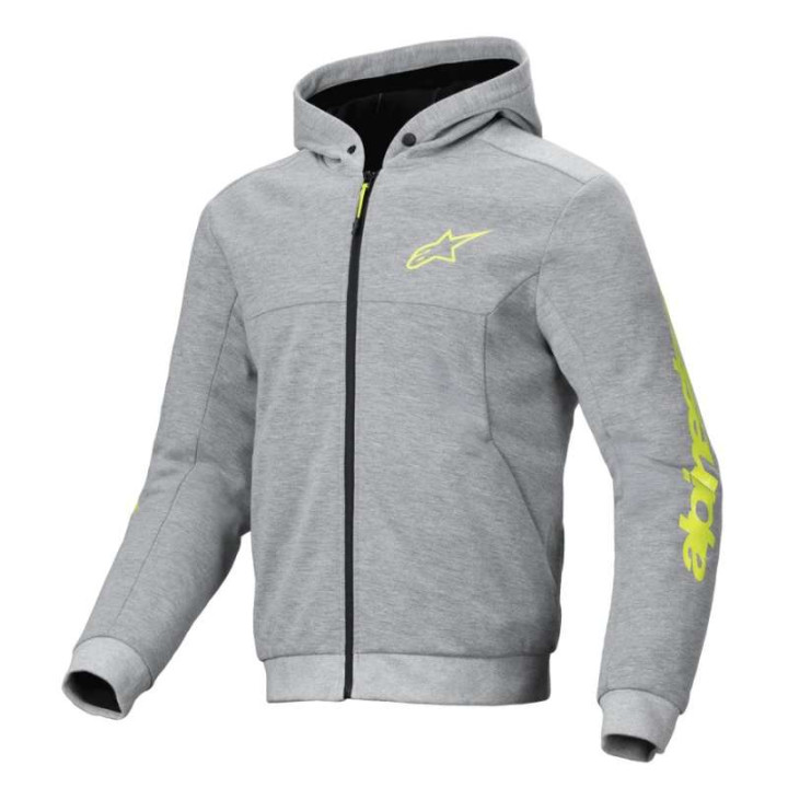 Motorcycle sweatshirt Alpinestars CHROME V2 SPORT HOODIE Gray Heather Fluo Yellow